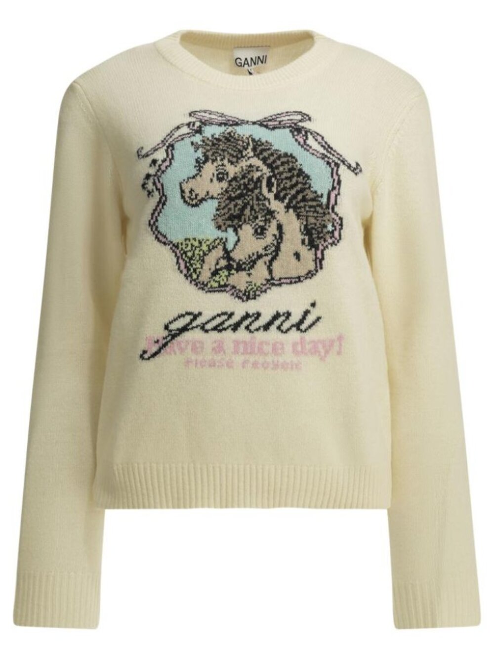 Ganni Horses Crew-Neck Sweater Tag Size M Women